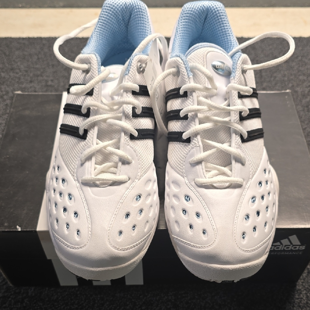 Adidas White Sneakers with Black Stripes